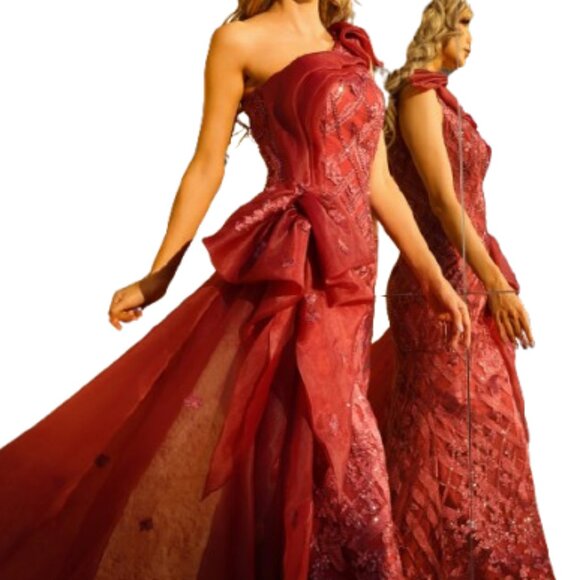 NWT Terani 252GL5205 Tulle Prom Dress Wine Size 16 - Picture 1 of 6